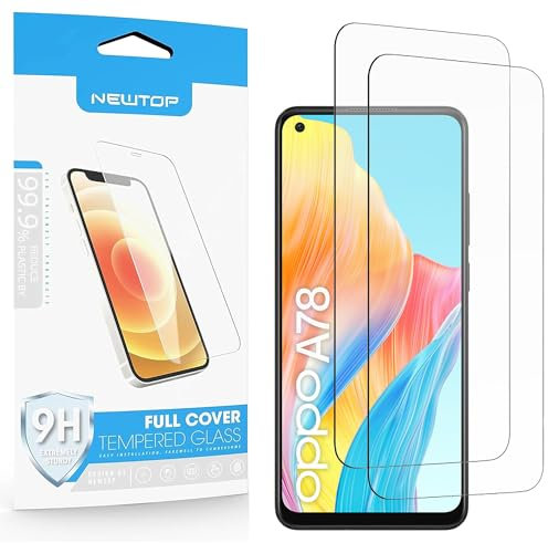 N NEWTOP Lot de 2 films compatibles avec OPPO A78 4G, GLASS FILM 0,3 mm 9 H verre trempé, protection écran anti-choc anti-rayures protection film extérieur moniteur