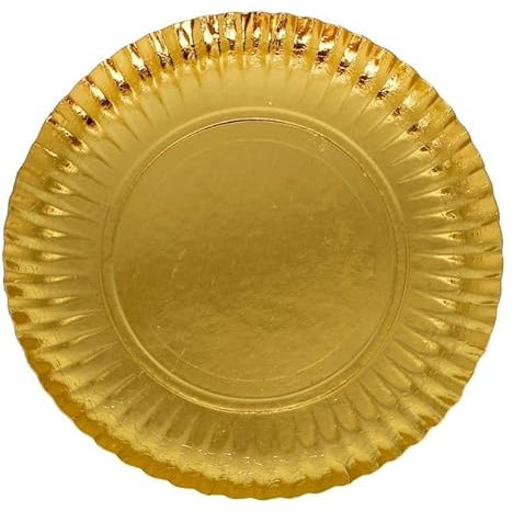Monouso | 100 Platos de Cartón Redondos Dorados, Ø27cm, Platos Reciclables, De Papel, Eventos y Fiestas, Postres, Tartas, Pastelería.