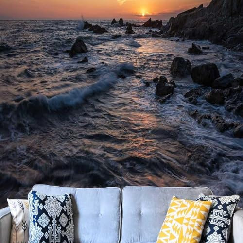 Fotomurales Decorativos Mar Al Atardecer Papel Pintado 400x280 cm 3D Mural Vista Al Mar Murales Póster Pared No Tejido Dormitorio Salón Paredes Decoración Fotomural Panorámico q8682