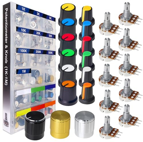 EEEEE 84pcs WH148 Potentiometer Kit 1K 2K 5K 10K 20K 50K 100K 250K 500K 1M K Ohm 15mm Shaft Single-Joint Linear Potentiometers 3Pins Set Variable Resistors with Knob Plum Cap Aluminum Alloy Knobs