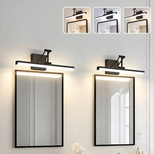 Sytmhoe 2 Stück Spiegellampen Bad 48.5CM 3000K 4500K 6000K Mit Schalter Faltbar Teleskophalterung, 12W Drehbar Wandlampe Badezimmer Schwarz Lampen Über Spiegel, Bildbeleuchtung Bett Led Wandleuchte