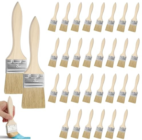 32 PCS 2 Inch Paint Brushes, 50mm Wooden Handle Paint Brush Set Chip Paintbrushes for Wall Edging Corner Painting Stains Varnishes Glues and Home DIY