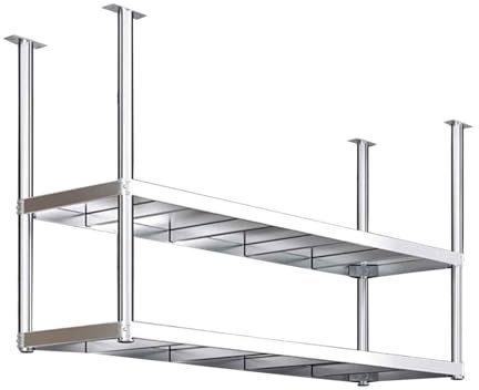 Junvstor Pot Racks Hanging Ceiling Mount, Heavy-Duty Pan Dish Organizer Rack, Space-Saving Floating Storage Shelf for Kitchen Cookware, Stainless Steel Shelving Unit(Ceiling mount,120x35x80cm)