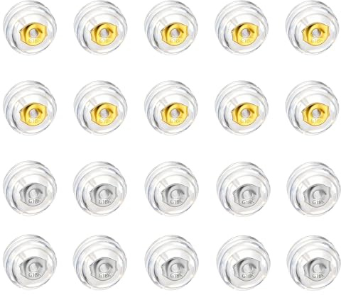 20 Stück hypoallergener Silikon-Ersatz für Ohrstecker – Sicherer Halt & goldene/silberne Einsätze – Ohrring-Stopper mit Harzbeschichtung – Ohrclips als Verlustschutz