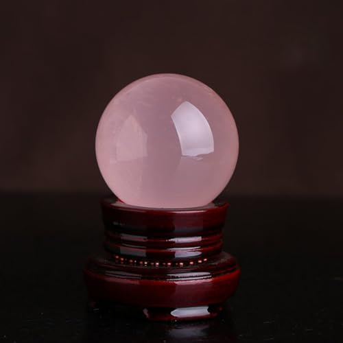Real Crystal Ball,Large Rose Quartz Gemstone, Stone Sphere with Wood Stand for Living Room Desktop Decoration,40mm Gemstone Stone