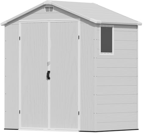 Devoko 6x4 Gartenhaus Kunststoff 4,7m³, 185x121x210 cm Gerätehaus mit Boden, Geräteschuppen, Fahrradschuppen mit Abschließbar Tür, Wetterfest für Garten Rasen, Hellgrau
