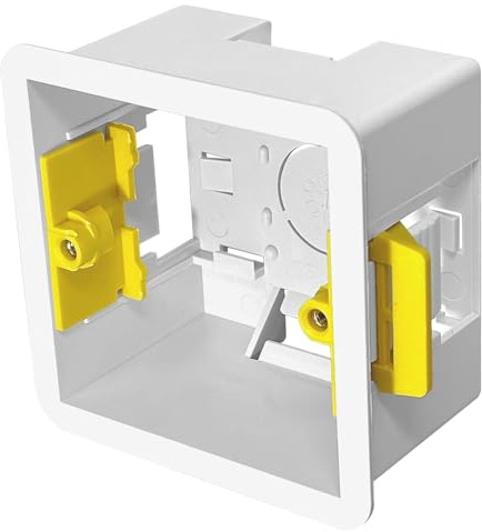 1 Gang Dry Lining Wall Box 35mm White Plastic – Double Plasterboard Back Box for Electrical Sockets & Switches – Flush Mount Cable Management Box