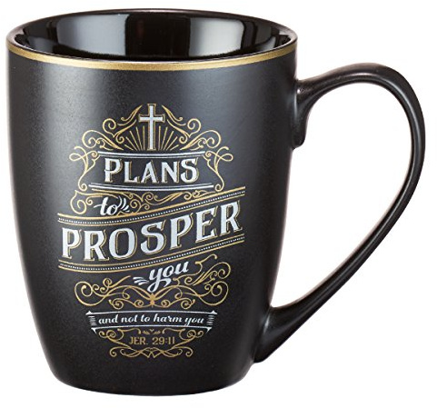 Tasse à café noir mat avec texte métallique « Plans to Prosper You » Jeremiah 29:11 355 ml