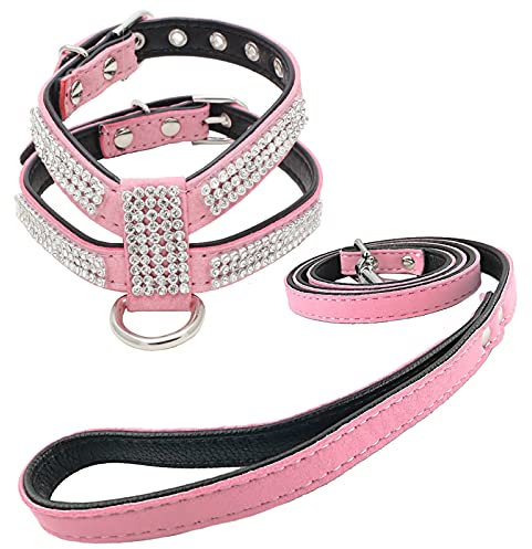 Newtensina Mode Hunde Geschirr mit Diamantes und Leinen Nettes Mädchen Bling Kleines Geschirr mit Leine für Hunde