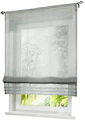 BAILEY JO 1er-Pack Raffrollo mit Tunnelzug Gardinen Transparent Voile Vorhang (BxH 80x155cm, hell grau)