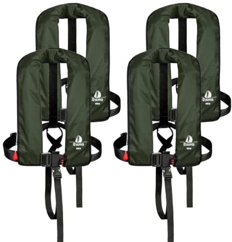 Set di 4 12skipper giubbotti di salvataggio automatici 165N ISO con imbragatura, verde oliva