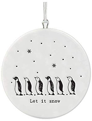 East of India Hängende Porzellankugel 'Let it snow' Pinguine - Schmuckkugel, Weiß, Klassisch, Weihnachten