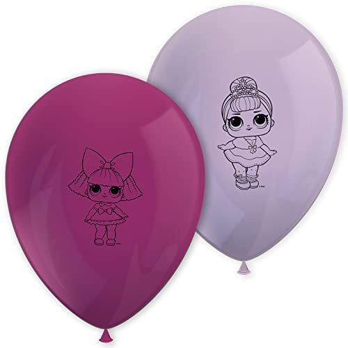 Procos 90864 - Luftballons LOL, 8 Stück, Durchmesser 21 cm, bedruckt, lila, bordeaux, Latexballons, Geburtstag, Dekoration