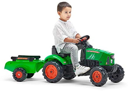 Falk - Traktor mit Pedalen Supercharger mit Anhänger – ab 2 Jahren Motorhaube zum Öffnen – Lenkrad mit Hupe – 2031AB, Grün