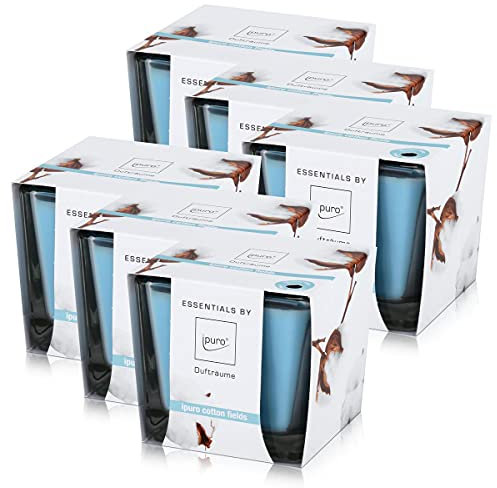 Essentials by Ipuro Duftkerze Cotton Fields 125g - Sanft, dezent und leicht pudrig mit einem Hauch von Vanille (6er Pack)
