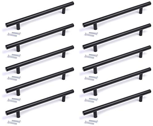 BSM Marketing T bar Handle knob Black Finish Kitchen Bedroom Bathroom (10, 160mm Hole Centres)
