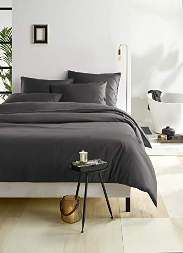 De Witte Lietaer Olivia Bettwäsche, Satin, gekämmte Baumwolle, Dunkelgrau/Ebony, 240 x 220 cm + 2 Kissenbezüge