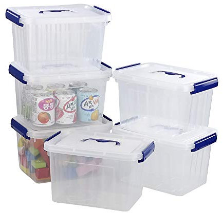 Eudokky 6 Liter Plastic Lidded Boxes for Storage, 6 Packs, Transparent