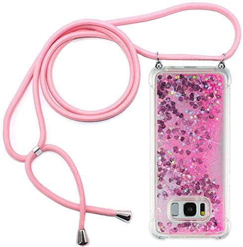 Handykette kompatibel mit für Samsung Galaxy S8 Hülle,Glitzer Hülle Flüssig Bewegende Treibsand Transparent Handyhülle - Silikonhülle, Hülle mit Band, Stylische Kette mit Hülle für Samsung S8