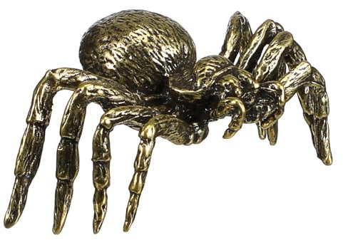NUOBESTY Brass Spider Figurine Japanese Style Fengshui Wealth Sculpture Lucky Statue Tea Pet Miniature Artware Collectible Figure for Home Office Zen Garden Ornament Golden