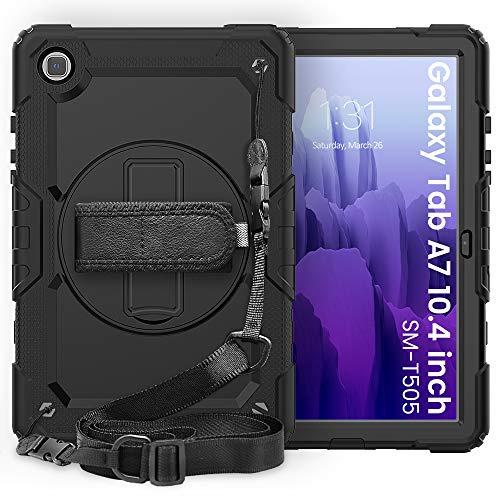 Lobwerk 4in1 Hülle mit Trageschleife für Samsung Galaxy Tab Samsung Galaxy Tab A7 SM-T500 T505 10.4 Zoll Outdoor Cover Schutz + Ständer Schwarz