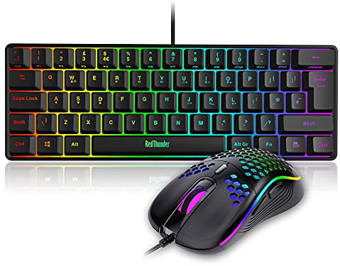 RedThunder 60 % Gaming-Tastatur und Maus, ultrakompakte 61 Tasten RGB-Hintergrundbeleuchtung, Mini-Tastatur, leichte 7200 dpi, optische Maus, PS5, Xbox Gamer (schwarz)