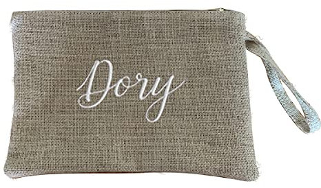 Timeshop Lab Jute-Clutch für Damen und Herren, 31 x 21 cm, 100 % natürlich, umweltfreundlich, mit personalisiertem Namen und Initialen bestickt, natur, Con Testo