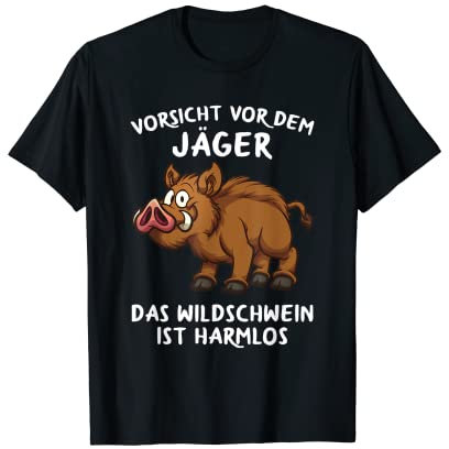 Herren Jagd Vorsicht Vor Dem Jäger Wildschwein Ist Harmlos Spruch T-Shirt