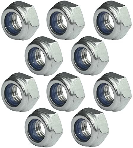 AERZETIX - C49567 - Set di 10 dadi esagonali di bloccaggio M6 Ø esterno 10mm - in acciaio inossidabile A2 - dadi autobloccanti con anello in nylon