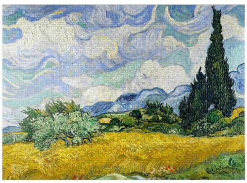 MyPuzzle Wheat Field with Cypresses 1889 by Vincent Van Gogh - Premium 1000 Piece Jigsaw Puzzle for Adults