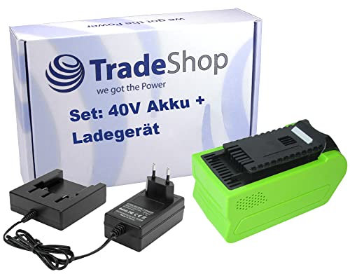 Trade-Shop 2in1 Set: Li-Ion Akku 40V / 3000mAh + Ladegerät für Greenworks G40ABK2 G40AB STBA40B210, Cramer Kettensäge 40CS12 40CS15 40CS12 40CS15