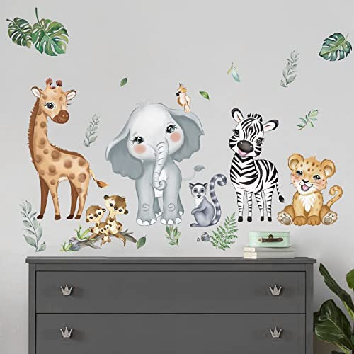 decalmile Wandtattoo Safari Dschungel Tiere Wandaufkleber Elefant Giraffe Wandsticker Kinderzimmer Babyzimmer Schlafzimmer Wanddeko