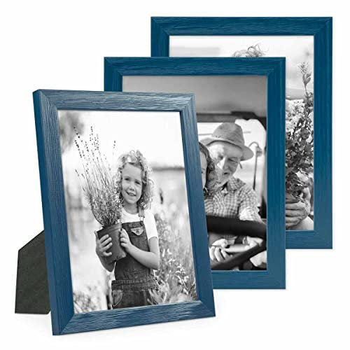 PHOTOLINI Bilderrahmen Kinderzimmer 15x20 cm Dunkelblau, 3er Set Wechselrahmen farbig, Holz, Acrylglas, Made in Germany, zum Aufstellen & Aufhängen, mit Zubehör - für bunte Kinderbilder
