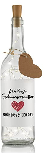 LIEBTASTISCH Flaschenlicht mit Spruch Weltbeste Schwiegermutter, schön dass es dich gibt Geburtstagsgeschenk Schwiegermutter - Dekoflasche - LED Beleuchtung