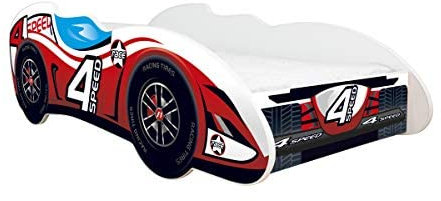 Topbeds Autobett, Auto-Bett, Kinderbett mit Rausfallschutz, Jugendbett, Babybett mit Lattenrost für Jungen & Mädchen, F1 (4 Speed, 140x70 cm)