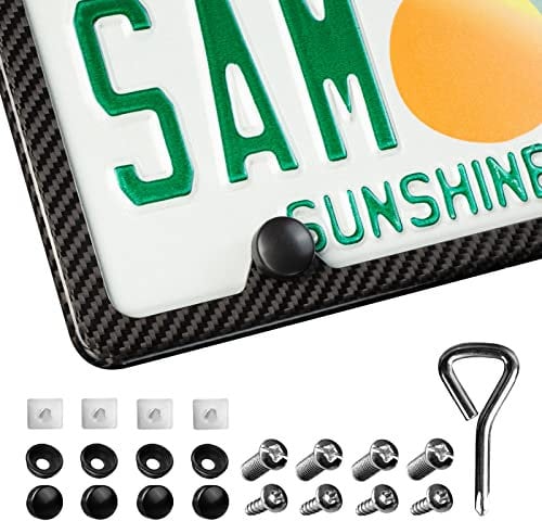 T-carbon Nummernschildrahmen aus echtem Kohlefaser, handgefertigt, Hochglanz-Finish, Nummernschildhalter mit Montagewerkzeugen, Auto-Kennzeichenabdeckung, passend für US-CAN-Fahrzeuge, 4 Löcher, 1