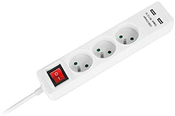 URZ3202-5 Netzwerk-Verlängerung 3 Sockel + 2 USB-Steckdosen mit Schalter - 5m Marke REBEL
