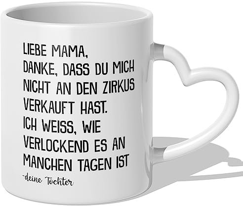 22Feels Mutter Tochter Geschenk Mama Tasse Muttertag Geburtstag Frau Mutti Familie - Zirkus (Herzhenkel Weiss)