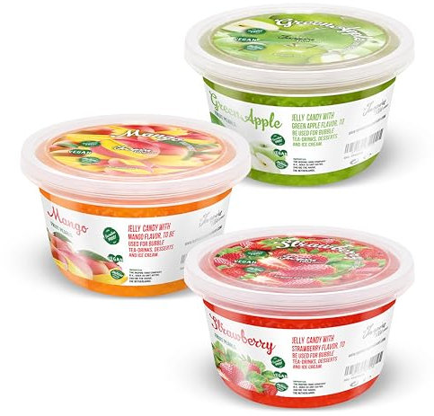 INSPIRE FOOD Bubble Tea Mix - 3-Pack: Erdbeere, Mango & Blaubeere Popping Boba Fruchtperlen - 100% vegetarisch, glutenfrei, ohne künstliche Farbstoffe