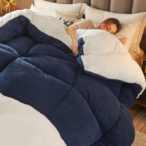 Winter Warm Steppdecke Bettdecke Dicker Lamm-Kaschmir, Decke, Flauschige Kaschmir-Steppdecken,Kern Aus Lammsamt, Plüsch Winterdecke,Blau,150x200cm(4kg)