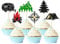 24Pcs Happy Camper Cupcake Toppers Glitter Tree Campfire Tent Car Camping Cupcake Picks for Weekend Outdoor Camper Woodland Lumberjack Theme Birthday Party Cake Decorations Supplies