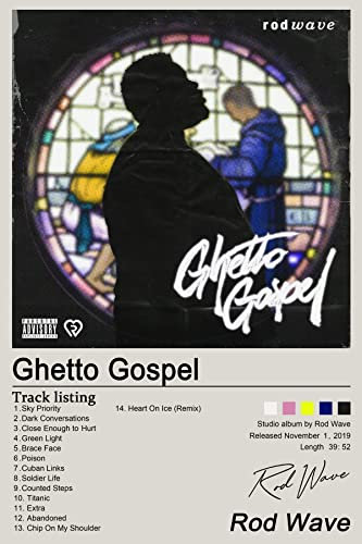 Rod Wave Poster Ghetto Gospel Musikalbum Leinwand Poster Schlafzimmer Dekor Sport Landschaft Büro Zimmer Dekor Geschenk Rahmen Stil 40 x 60 cm