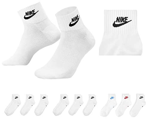 Nike U NK V CUSH Knöchelsocken für Erwachsene, Unisex, 3 Stück, 6 Paar weiß, 3 Paar mehrfarbig, 38-42