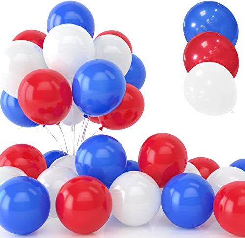 30Pcs Blau Rotes und Weißes Luftballon Set, 12 Zoll Königs Blaues und Weißes Latex Ballons mit Band für Geburtstag Hochzeit Kinder Baby Shower Party Dekorationen