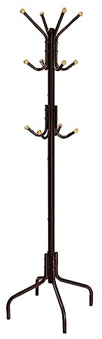 SONGMICS Garderobenständer, Kleiderständer aus Metall mit 12 Haken, Garderobe, 4 Beine, Jackenständer für Mäntel, Hüte, Taschen, für Flur, Schlafzimmer, Büro, braun RCR031Z01