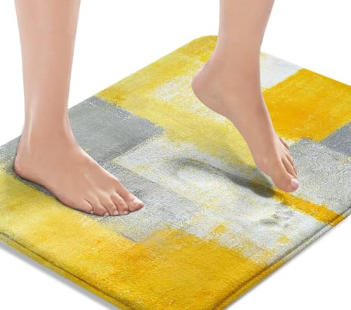 Britimes Badematte für Badezimmer, gelb, grau, abstrakt, Graffiti, geometrischer Badteppich, Bodenmatte, Badezimmer-Dekorationen, 40,6 x 61 cm, für Küche, Schlafzimmer, Innenbereich