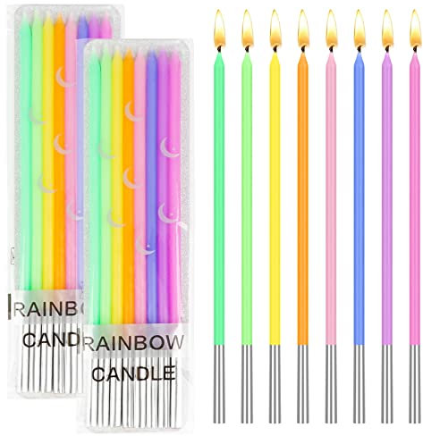 16Pcs Thin Cupcake Candles, Birthday Candles for Cakes, Tall Birthday Cake Candles, Multicolour Long Pastel Cake Candles for Wedding Anniversary Parties, Graduation Party Decoration