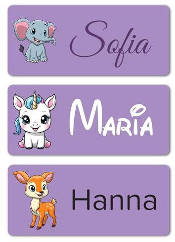 Namensaufkleber für Kinder (120 Stück) - Gegenstände & Schule/Kita - Namensschilder für Schulsachen, personalisiert und spülmaschinenfest (Einhorn)