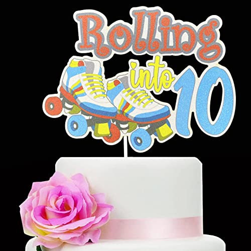 Rolling into 10 Cake Topper – Glitzer Bunte Rollschuhe Happy 10th Birthday Kuchenaufsatz für Retro Boy Girl Club Hip Hop Thema Party Dekoration Supplies (10.)