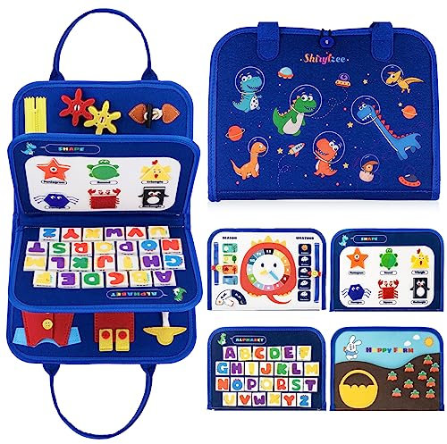 shirylzee Busy Board für Kleinkinder,Montessori Spielzeug Activity Board 4-Schichten Vorschul Lernspielzeug für das Alter 2-6 Jährige Mädchen Junge Geschenk, Blau